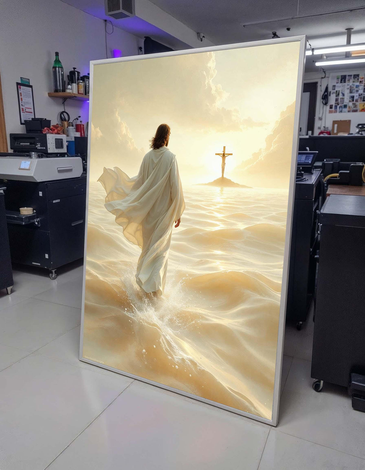 Divine Path Canvas Art, Jesus Walking to Cross Wall Decor, Peaceful Christian Artwork, Inspiring Religious Print,Ready to Hang