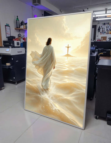 Divine Path Canvas Art, Jesus Walking to Cross Wall Decor, Peaceful Christian Artwork, Inspiring Religious Print,Ready to Hang