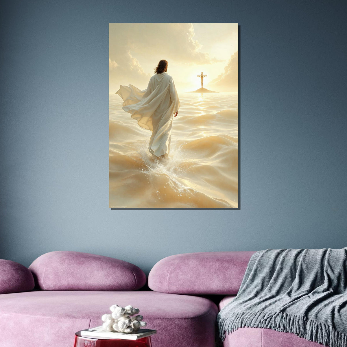 Divine Path Canvas Art, Jesus Walking to Cross Wall Decor, Peaceful Christian Artwork, Inspiring Religious Print,Ready to Hang