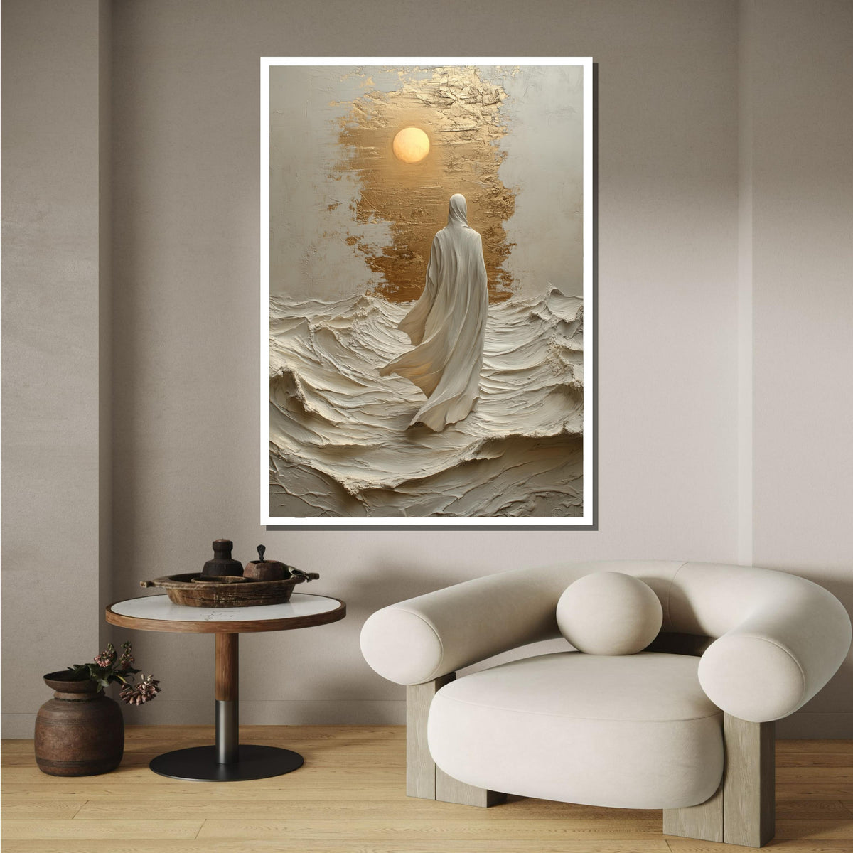 Divine Light Canvas Art, Jesus Walking Toward the Sun, Spiritual Abstract Wall Decor, Ethereal Sacred Art,Christian Wall Art, Ready to Hang