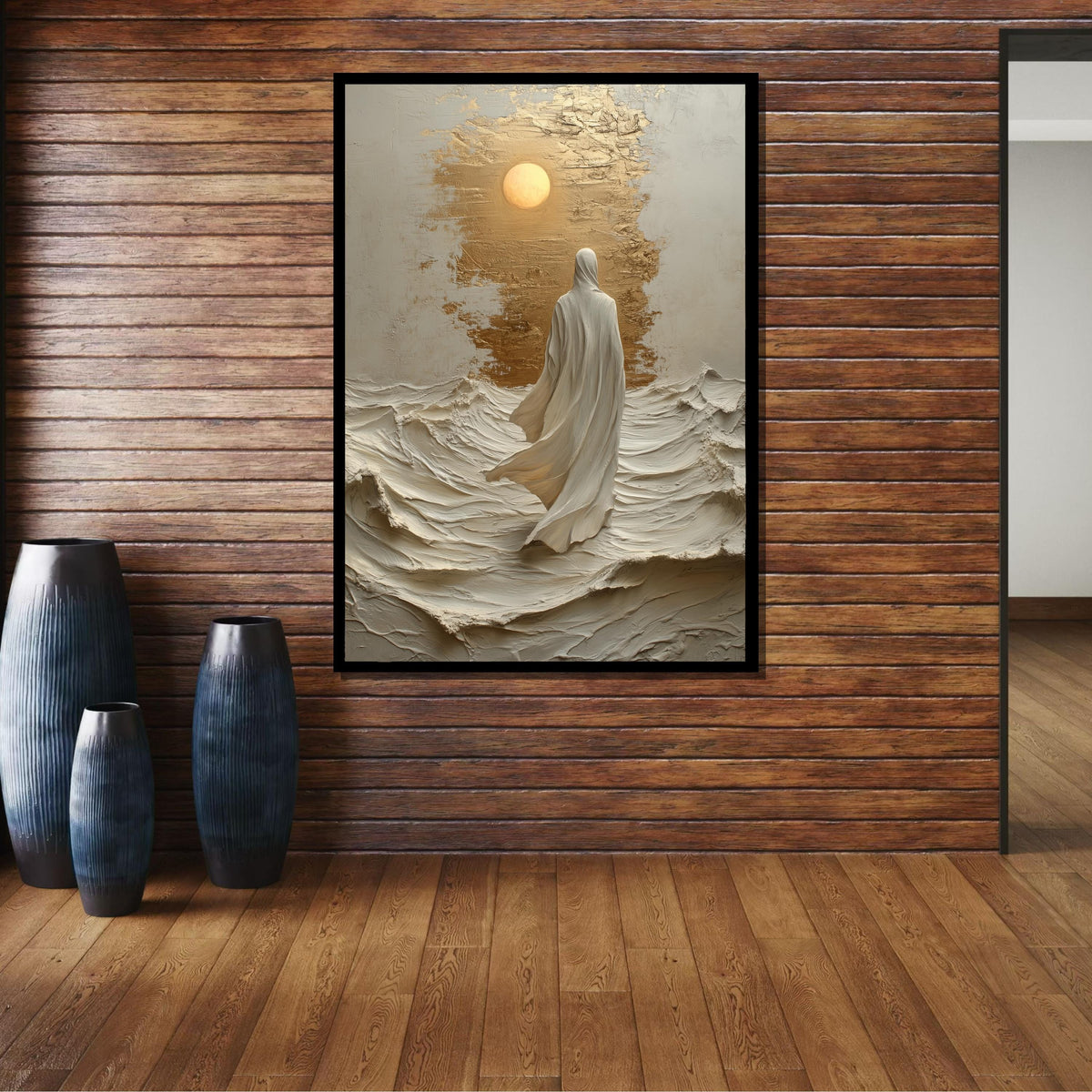 Divine Light Canvas Art, Jesus Walking Toward the Sun, Spiritual Abstract Wall Decor, Ethereal Sacred Art,Christian Wall Art, Ready to Hang