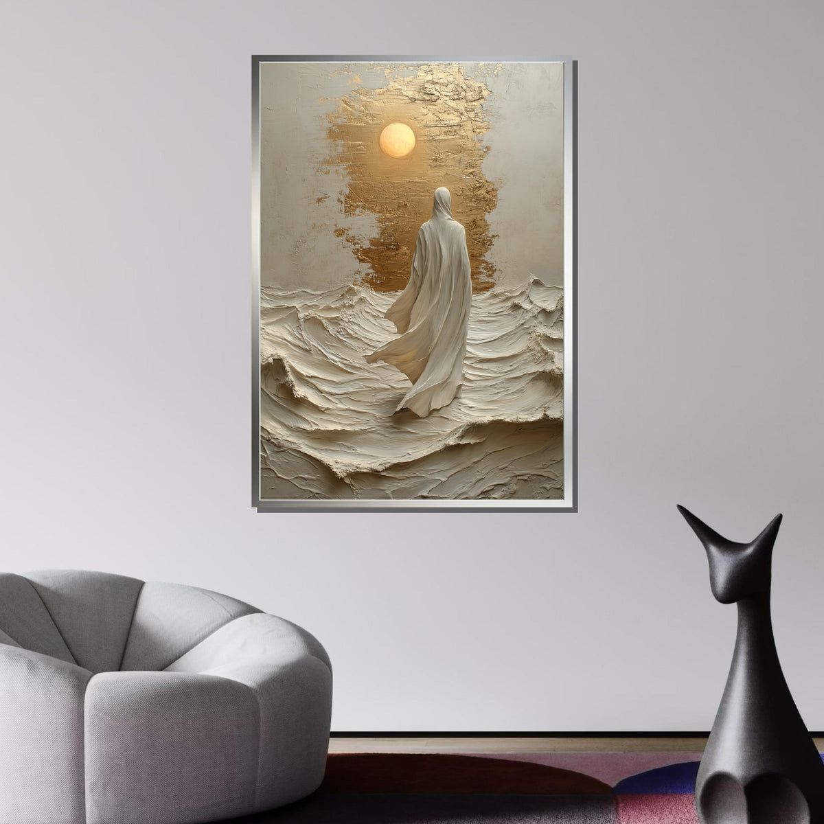 Divine Light Canvas Art, Jesus Walking Toward the Sun, Spiritual Abstract Wall Decor, Ethereal Sacred Art,Christian Wall Art, Ready to Hang