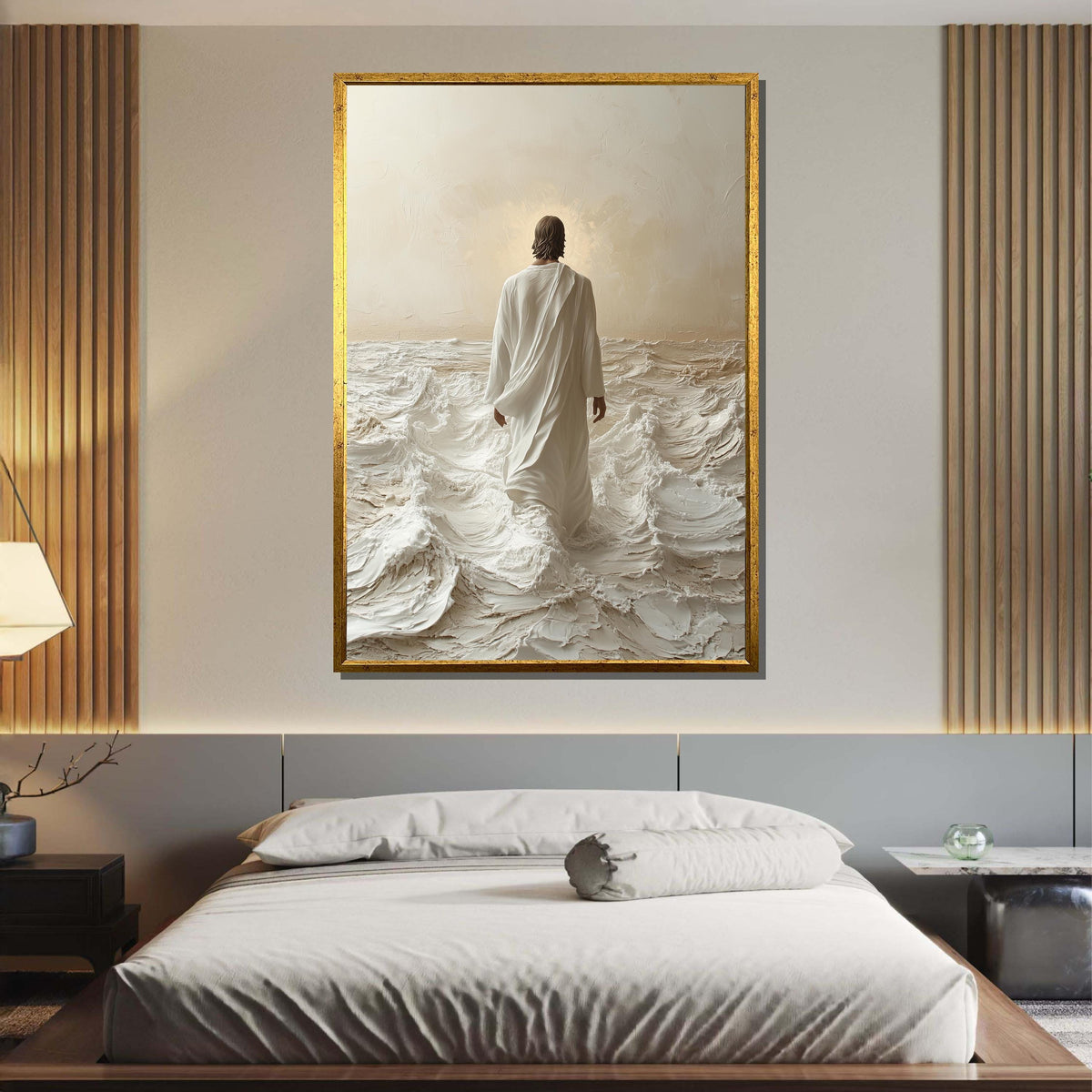 Journey of Light Canvas Art, Jesus Walking on Waves, Divine Christian Wall Decor, Spiritual and Peaceful Artwork, Ready to Hang