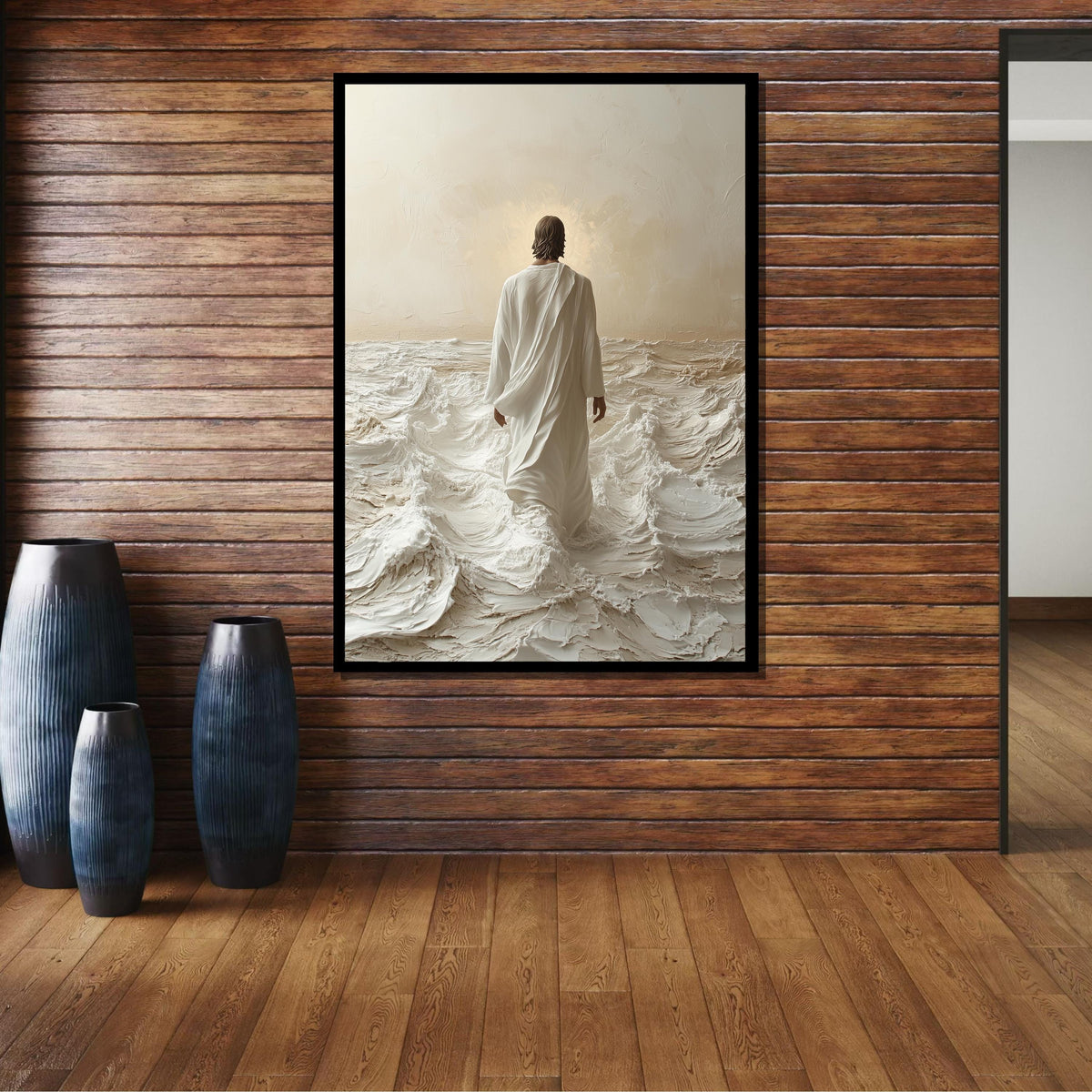 Journey of Light Canvas Art, Jesus Walking on Waves, Divine Christian Wall Decor, Spiritual and Peaceful Artwork, Ready to Hang