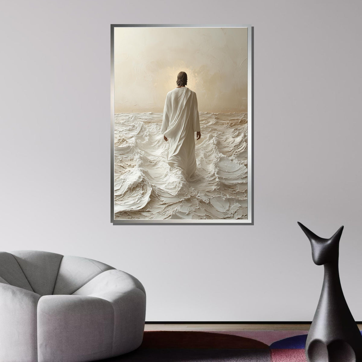 Journey of Light Canvas Art, Jesus Walking on Waves, Divine Christian Wall Decor, Spiritual and Peaceful Artwork, Ready to Hang