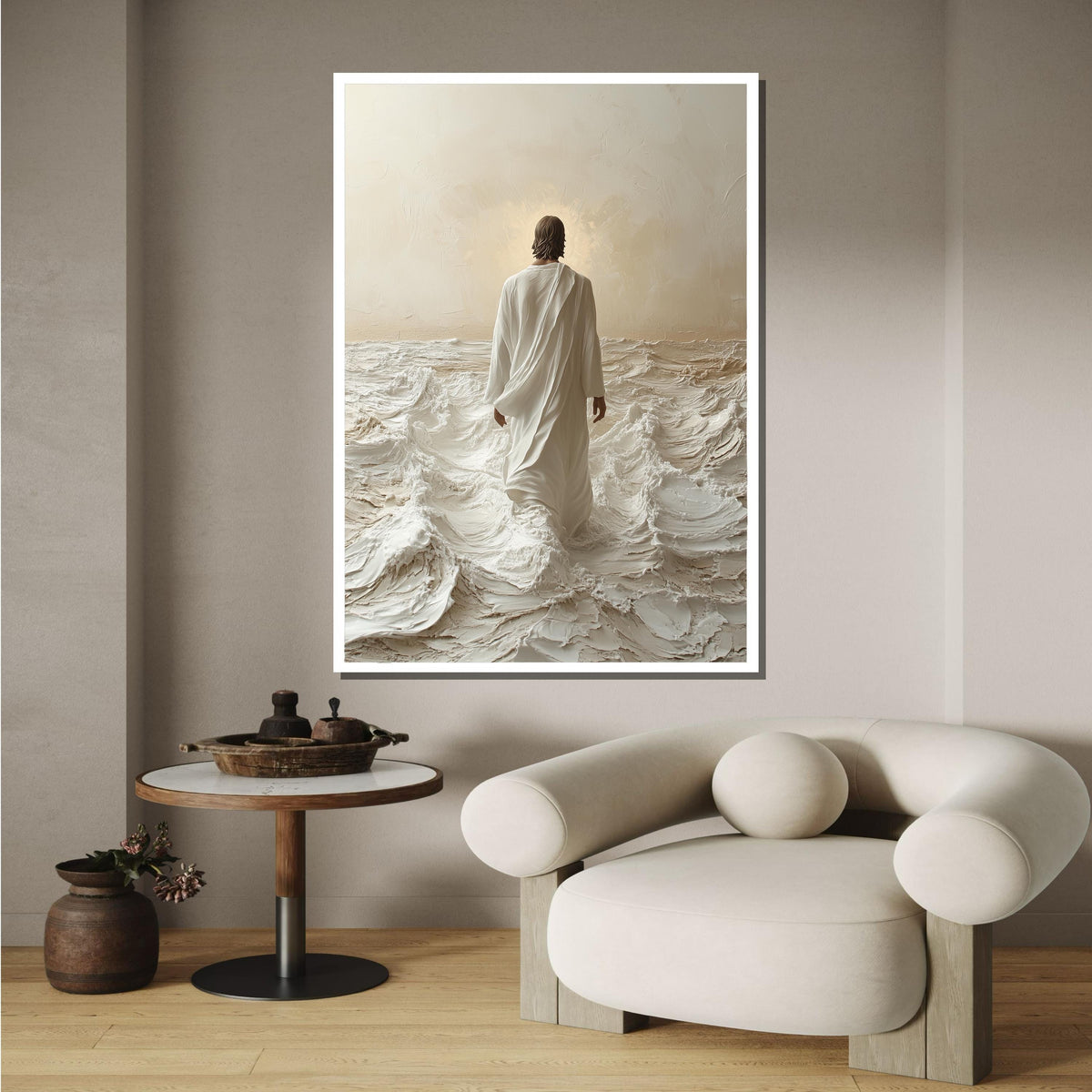 Journey of Light Canvas Art, Jesus Walking on Waves, Divine Christian Wall Decor, Spiritual and Peaceful Artwork, Ready to Hang