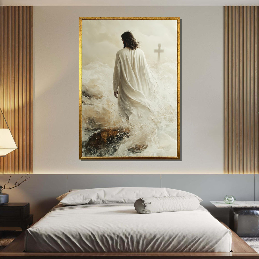 Path to Salvation Canvas Art, Jesus Walking Towards the Cross, Spiritual Journey Wall Decor, Inspirational Christian Artwork, Ready to Hang