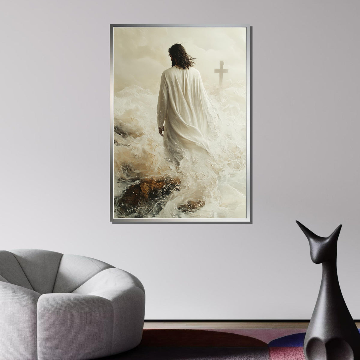 Path to Salvation Canvas Art, Jesus Walking Towards the Cross, Spiritual Journey Wall Decor, Inspirational Christian Artwork, Ready to Hang