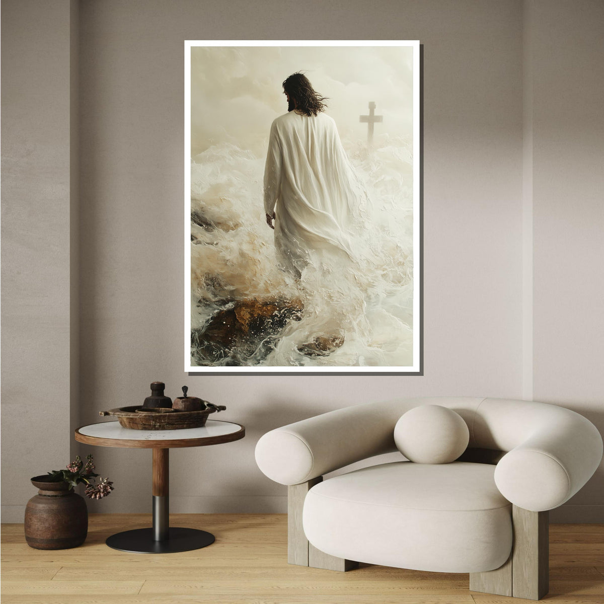 Path to Salvation Canvas Art, Jesus Walking Towards the Cross, Spiritual Journey Wall Decor, Inspirational Christian Artwork, Ready to Hang