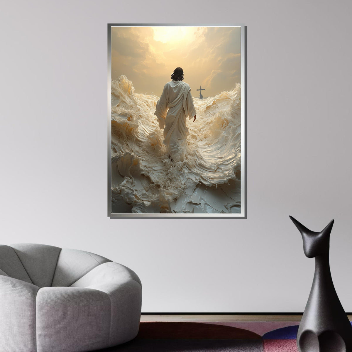Path to Salvation Canvas Art, Jesus Walking Towards the Cross, Spiritual Journey Wall Decor, Inspirational Christian Artwork, Ready to Hang
