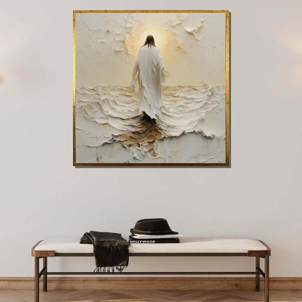 Divine Journey Canvas Art, Jesus Walking in Light, Christian Faith Wall Decor, Spiritual Serenity Artwork, Ready to Hang, Large Wall Art