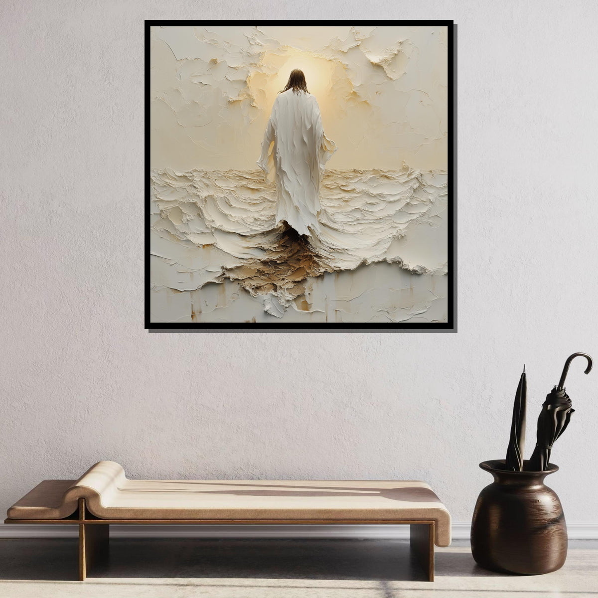 Divine Journey Canvas Art, Jesus Walking in Light, Christian Faith Wall Decor, Spiritual Serenity Artwork, Ready to Hang, Large Wall Art