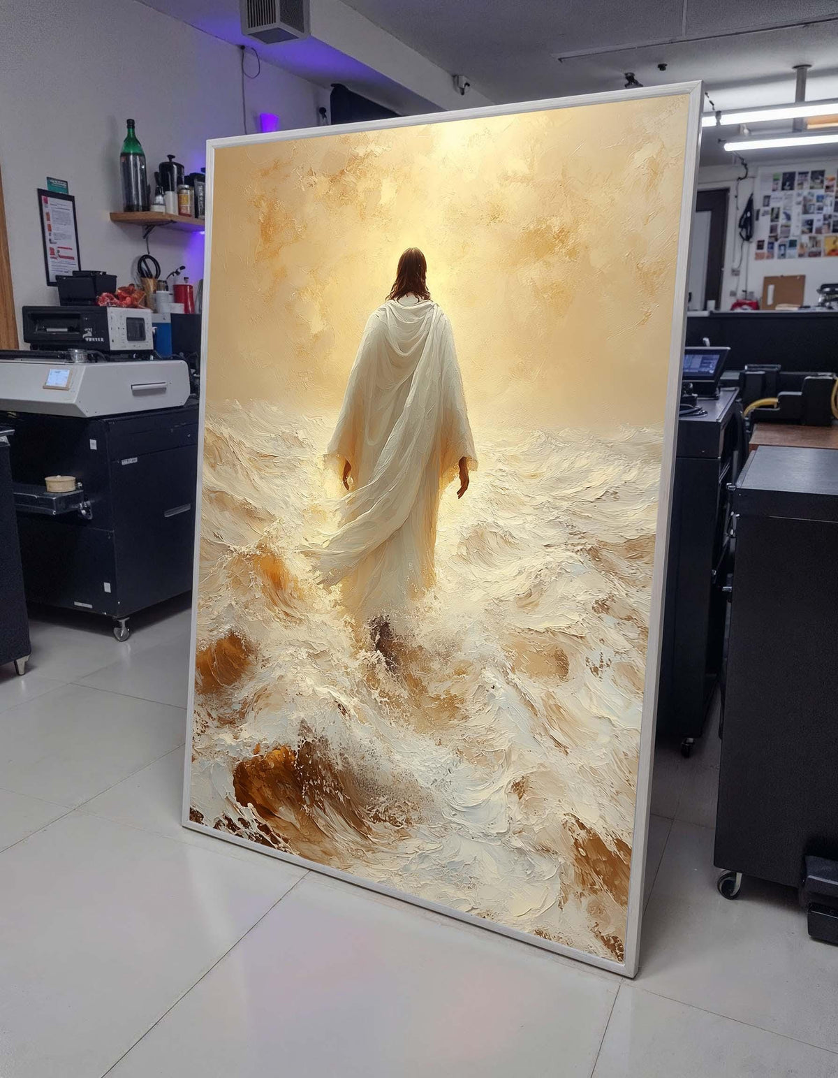 Path of Faith Canvas Art, Jesus Walking Through Waves, Christian Spiritual Wall Decor, Divine Peace Artwork, Ready to Hang