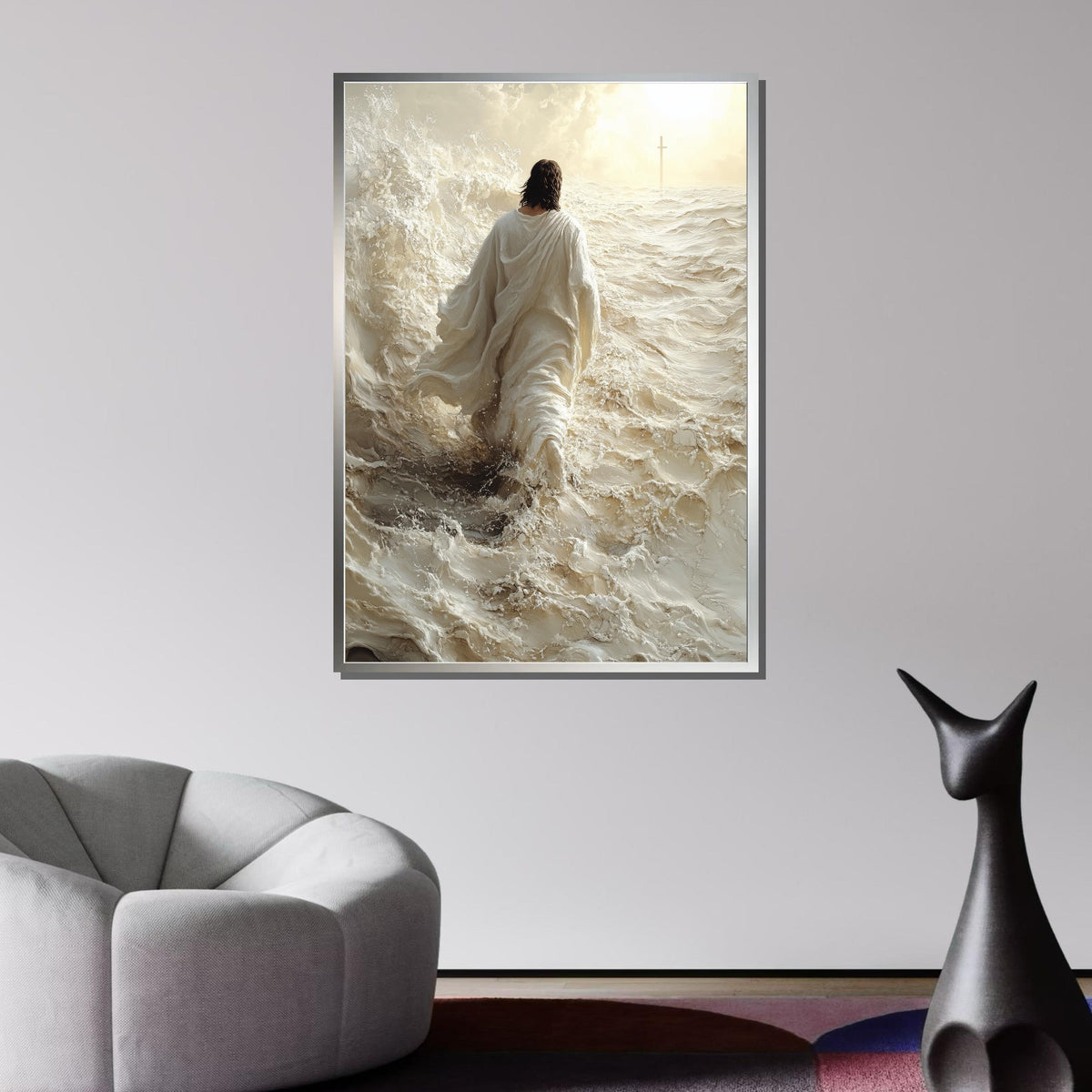 Divine Walk Canvas Art, Jesus in Ethereal Desert, Spiritual Journey Wall Art, Sacred Minimalist Decor,Christian Wall Art, Ready to Hang