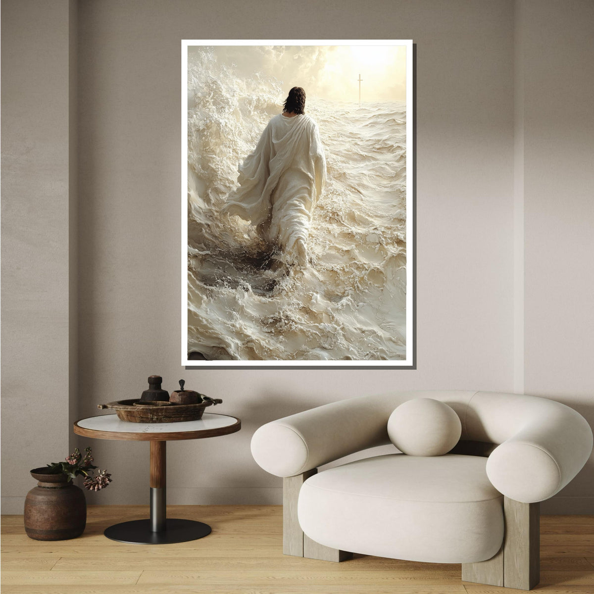 Divine Walk Canvas Art, Jesus in Ethereal Desert, Spiritual Journey Wall Art, Sacred Minimalist Decor,Christian Wall Art, Ready to Hang