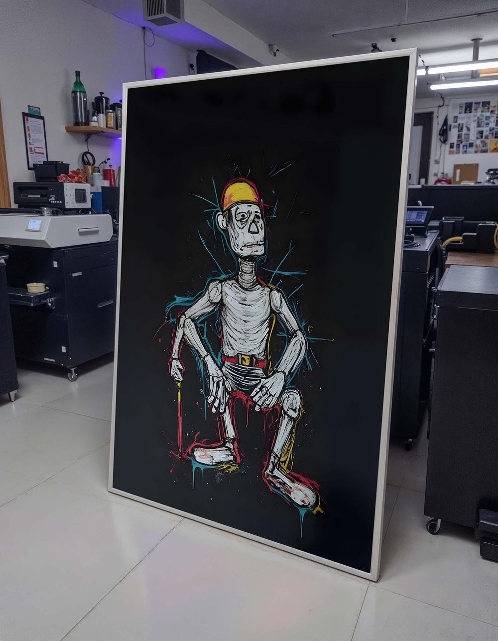 Quirky Skeleton Worker Art, Abstract Laborer Painting, Unique Gothic Wall Decor,Colorful Skeleton Canvas, Playful Halloween Art,Gift for Him