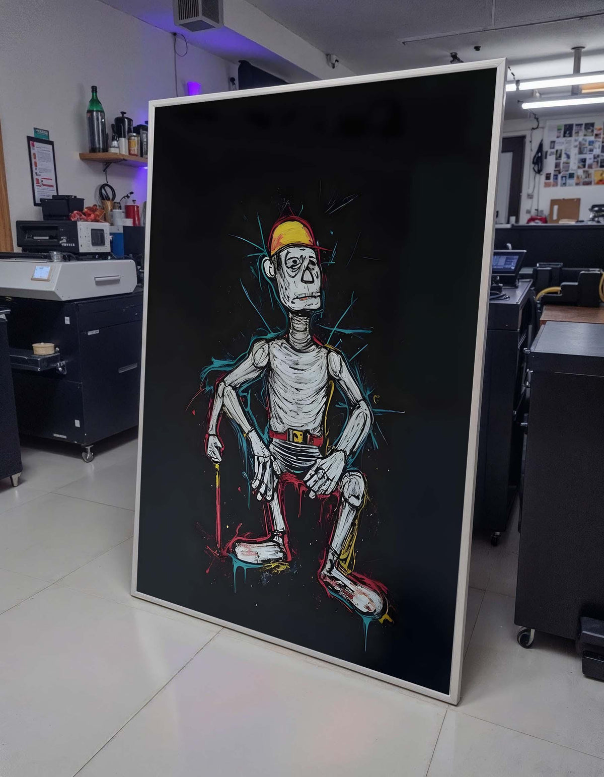 Quirky Skeleton Worker Art, Abstract Laborer Painting, Unique Gothic Wall Decor,Colorful Skeleton Canvas, Playful Halloween Art,Gift for Him
