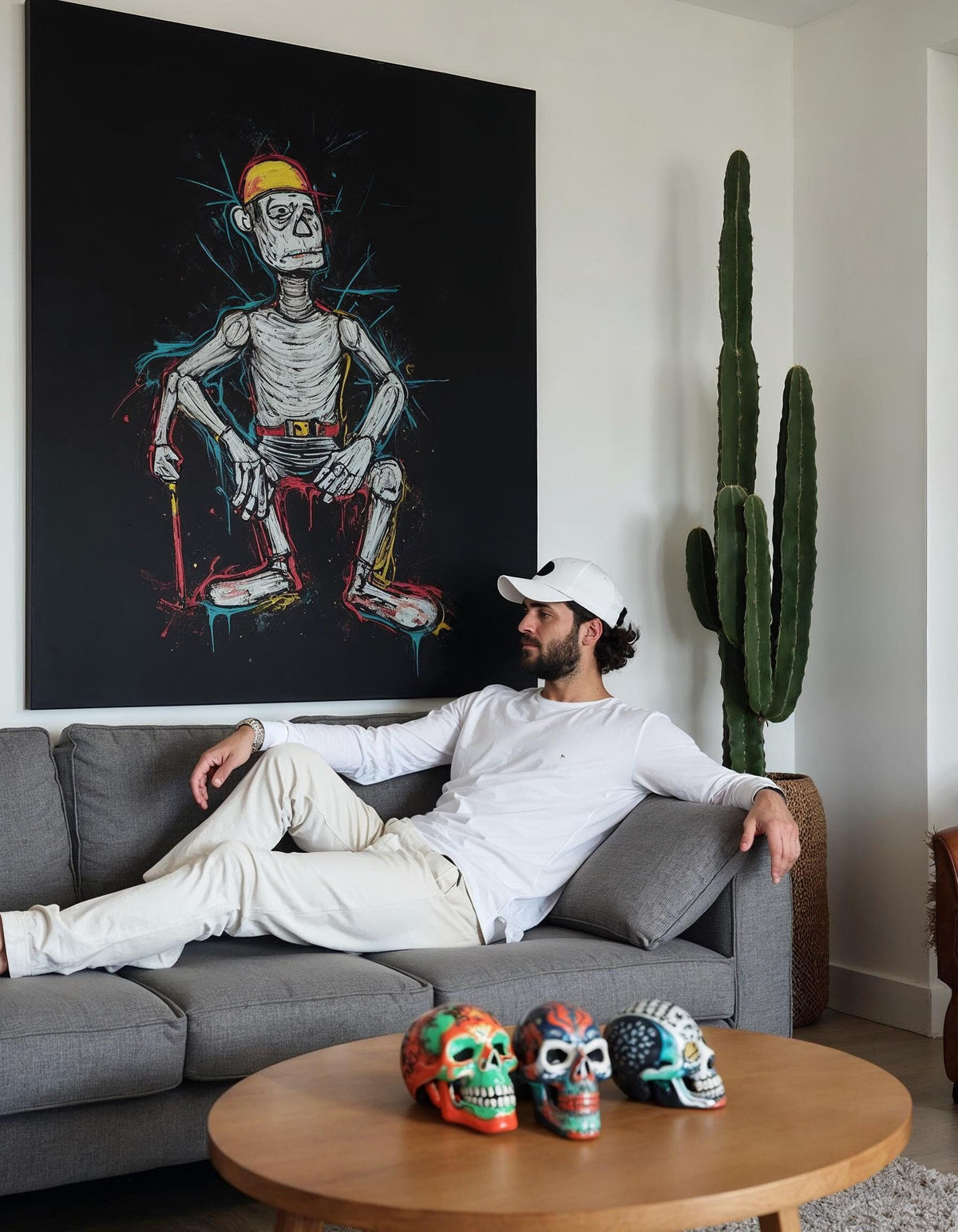 Quirky Skeleton Worker Art, Abstract Laborer Painting, Unique Gothic Wall Decor,Colorful Skeleton Canvas, Playful Halloween Art,Gift for Him