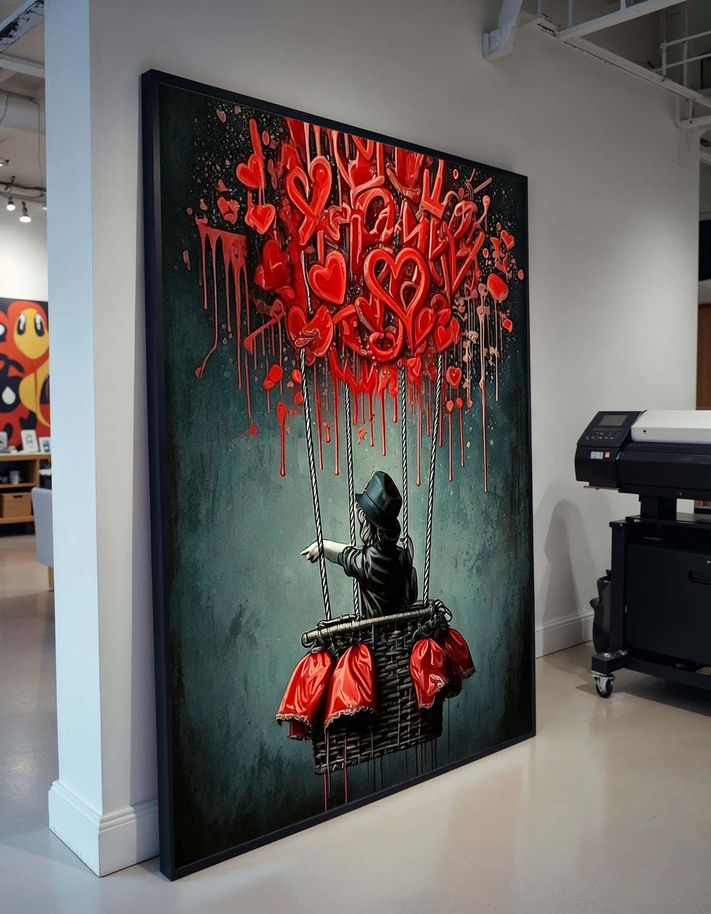Banksy Hot Air Balloon Graffiti, Colorful Street Art,Ready To Hang,Famous Art,Romantic Balloon Art, Dripping Heart Hot Air Balloon Painting