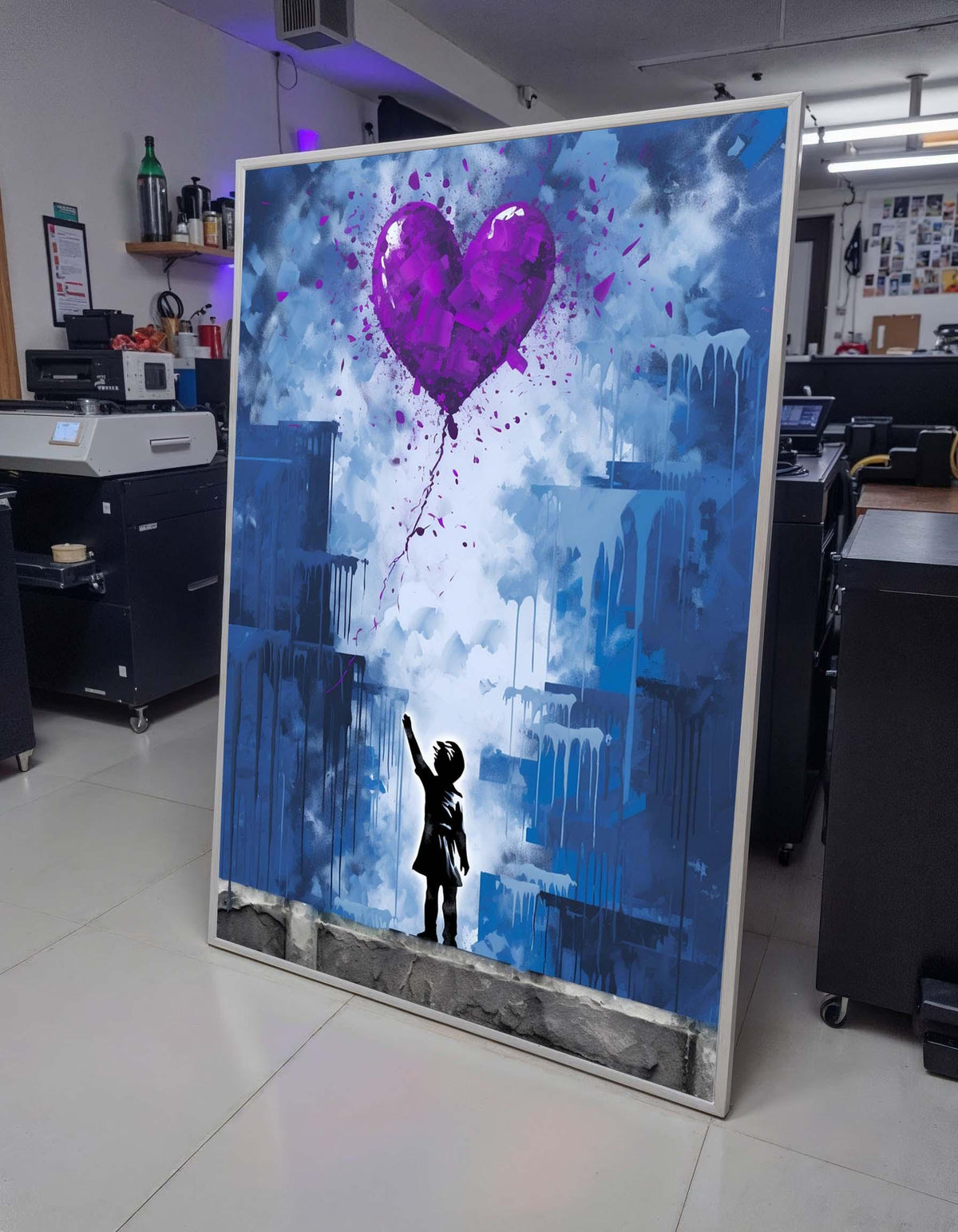 Purple Heart Balloon Street Art Canvas - Urban Wall Decor, Love and Hope Graffiti Print, Modern Pop Art for Home or Office, Ready to Hang