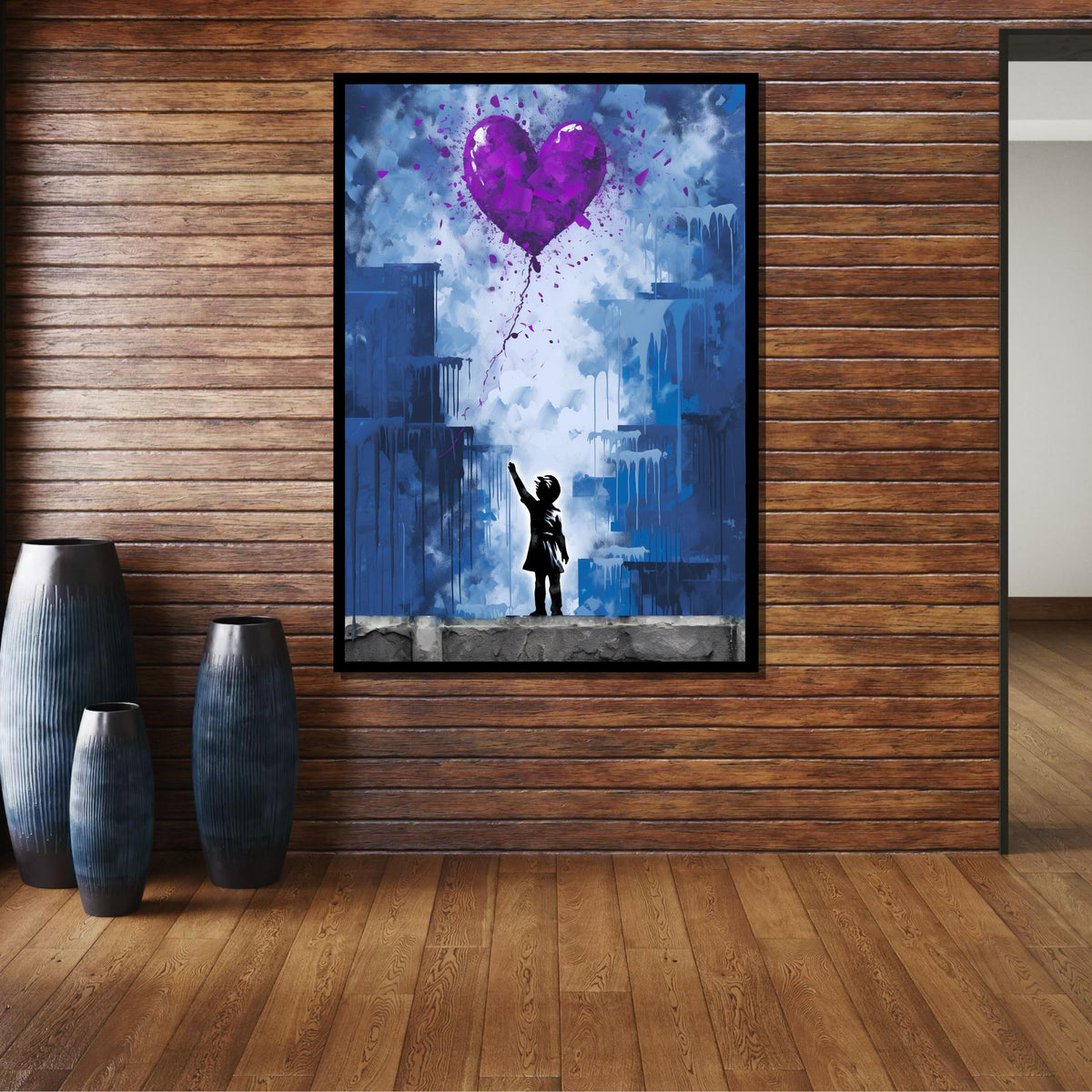 Purple Heart Balloon Street Art Canvas - Urban Wall Decor, Love and Hope Graffiti Print, Modern Pop Art for Home or Office, Ready to Hang