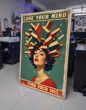Lose Your Mind, Find Your Soul Poster, Vintage Book Lover Wall Art, Retro Literary Decor, Inspirational Reading Print,Framed Ready to Hang