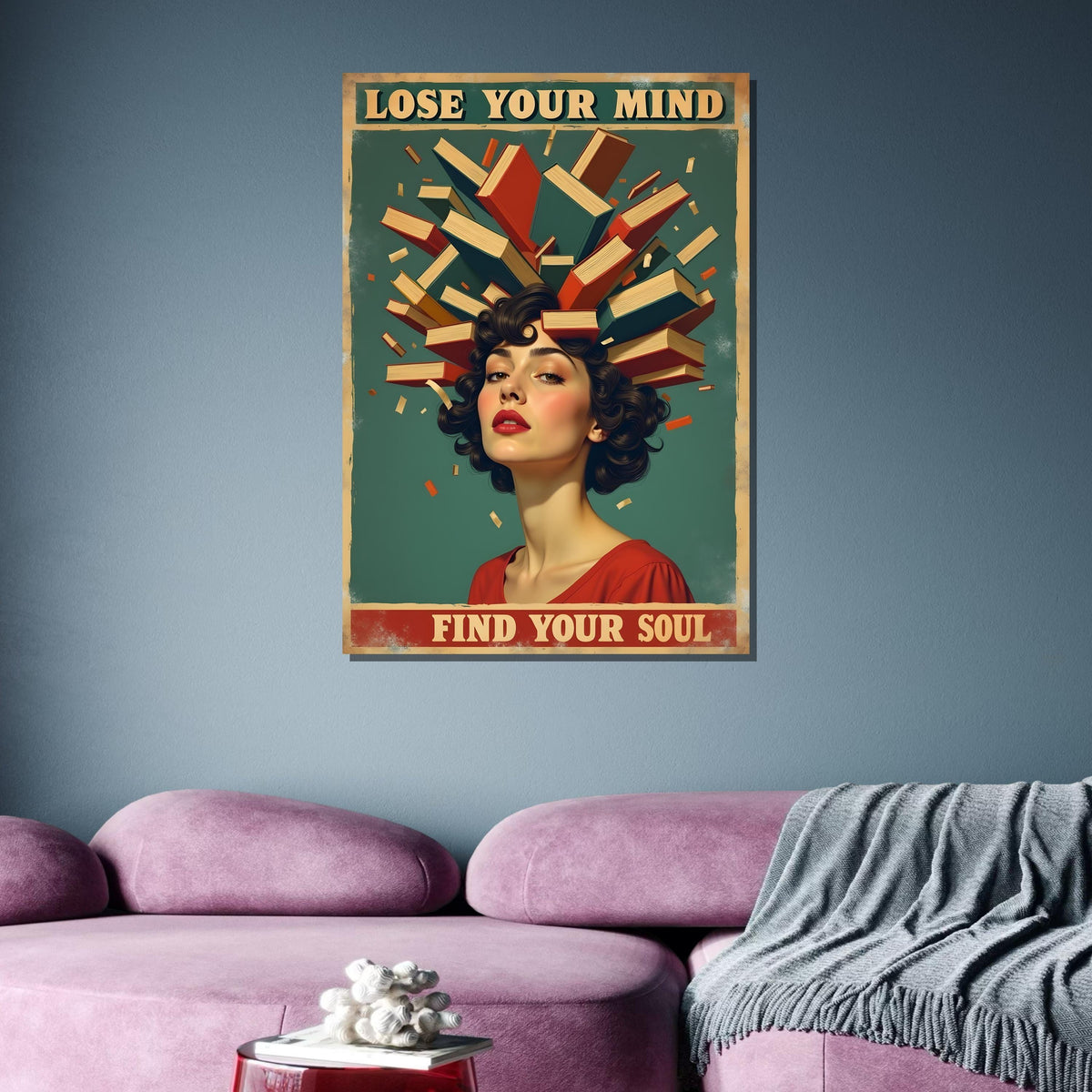 Lose Your Mind, Find Your Soul Poster, Vintage Book Lover Wall Art, Retro Literary Decor, Inspirational Reading Print,Framed Ready to Hang