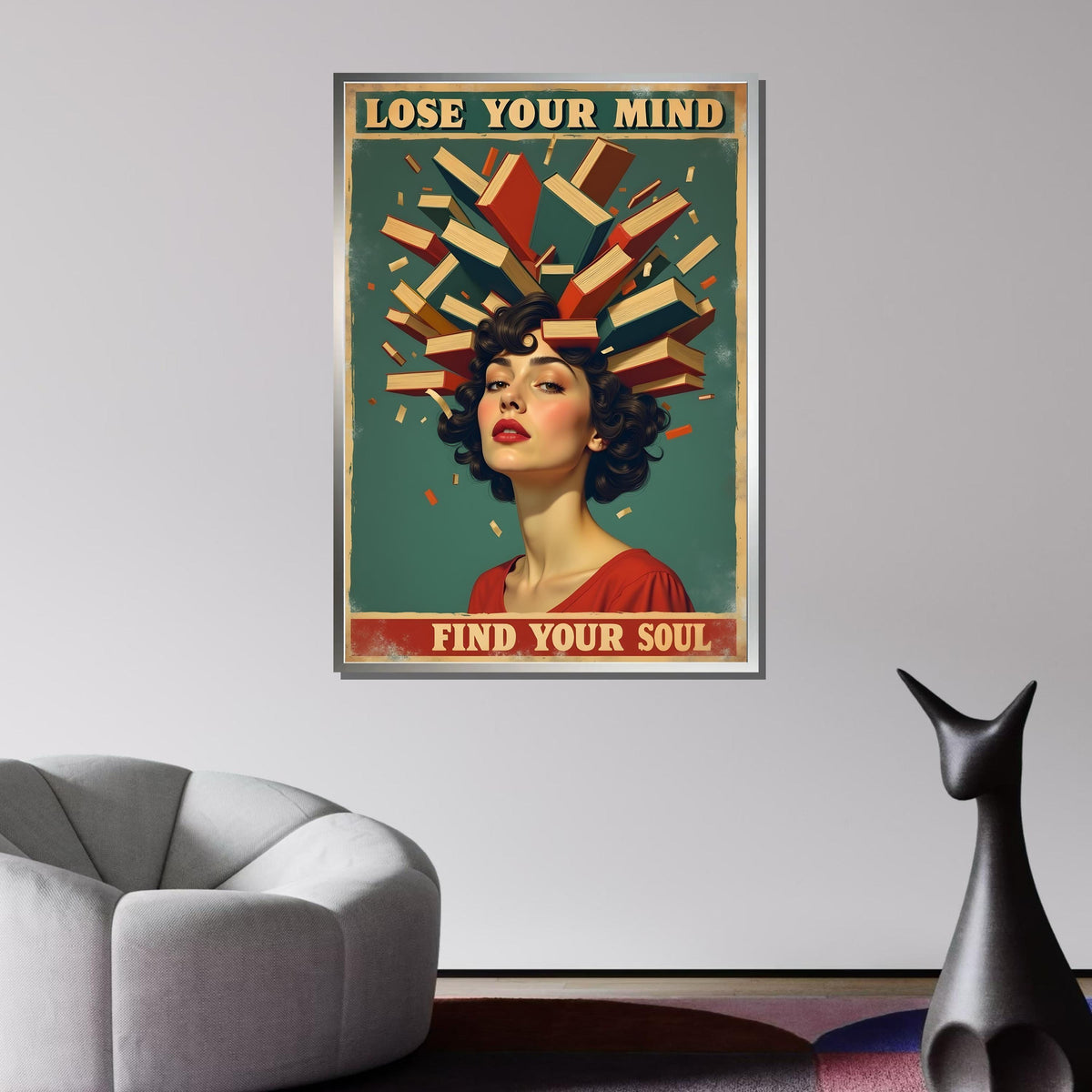 Lose Your Mind, Find Your Soul Poster, Vintage Book Lover Wall Art, Retro Literary Decor, Inspirational Reading Print,Framed Ready to Hang