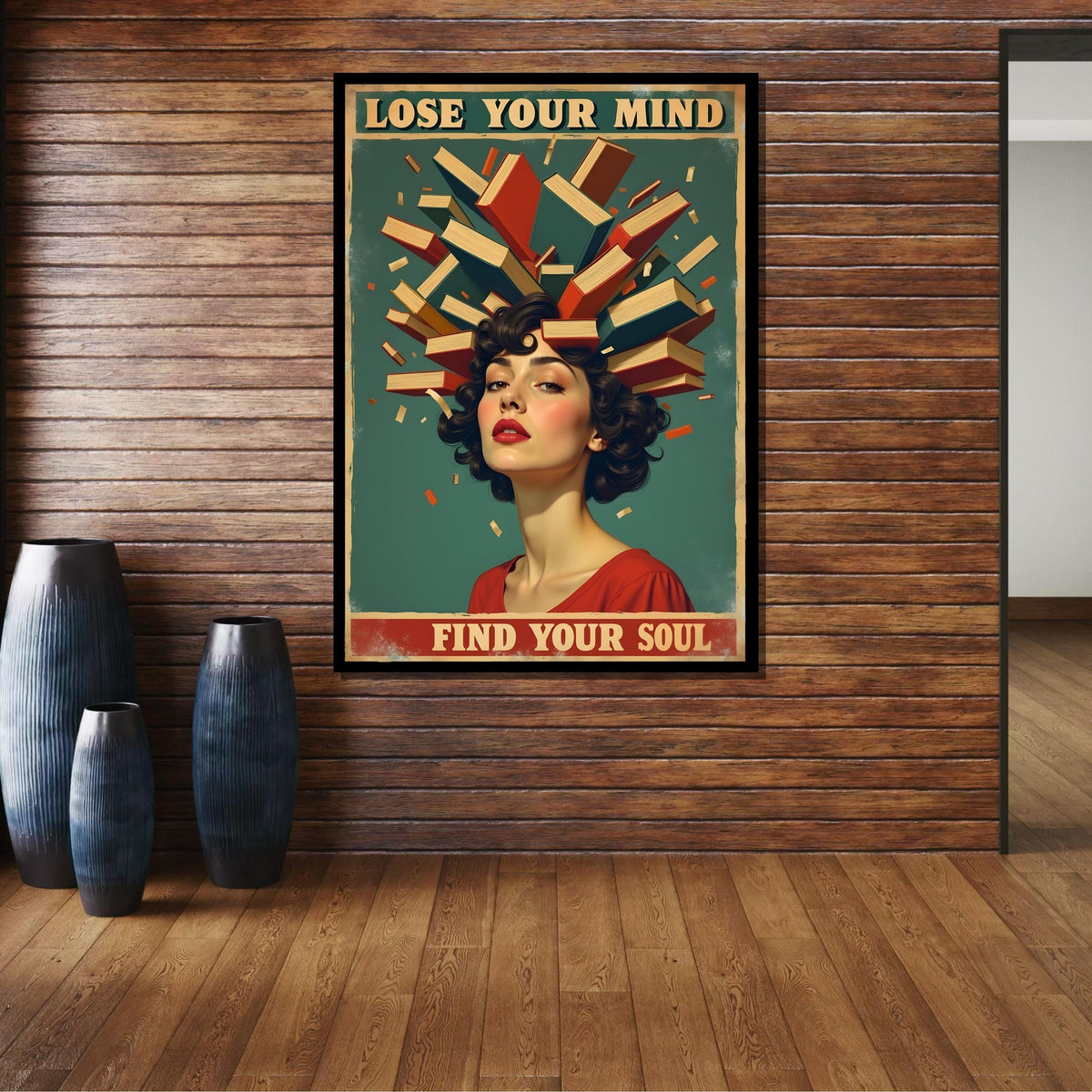 Lose Your Mind, Find Your Soul Poster, Vintage Book Lover Wall Art, Retro Literary Decor, Inspirational Reading Print,Framed Ready to Hang