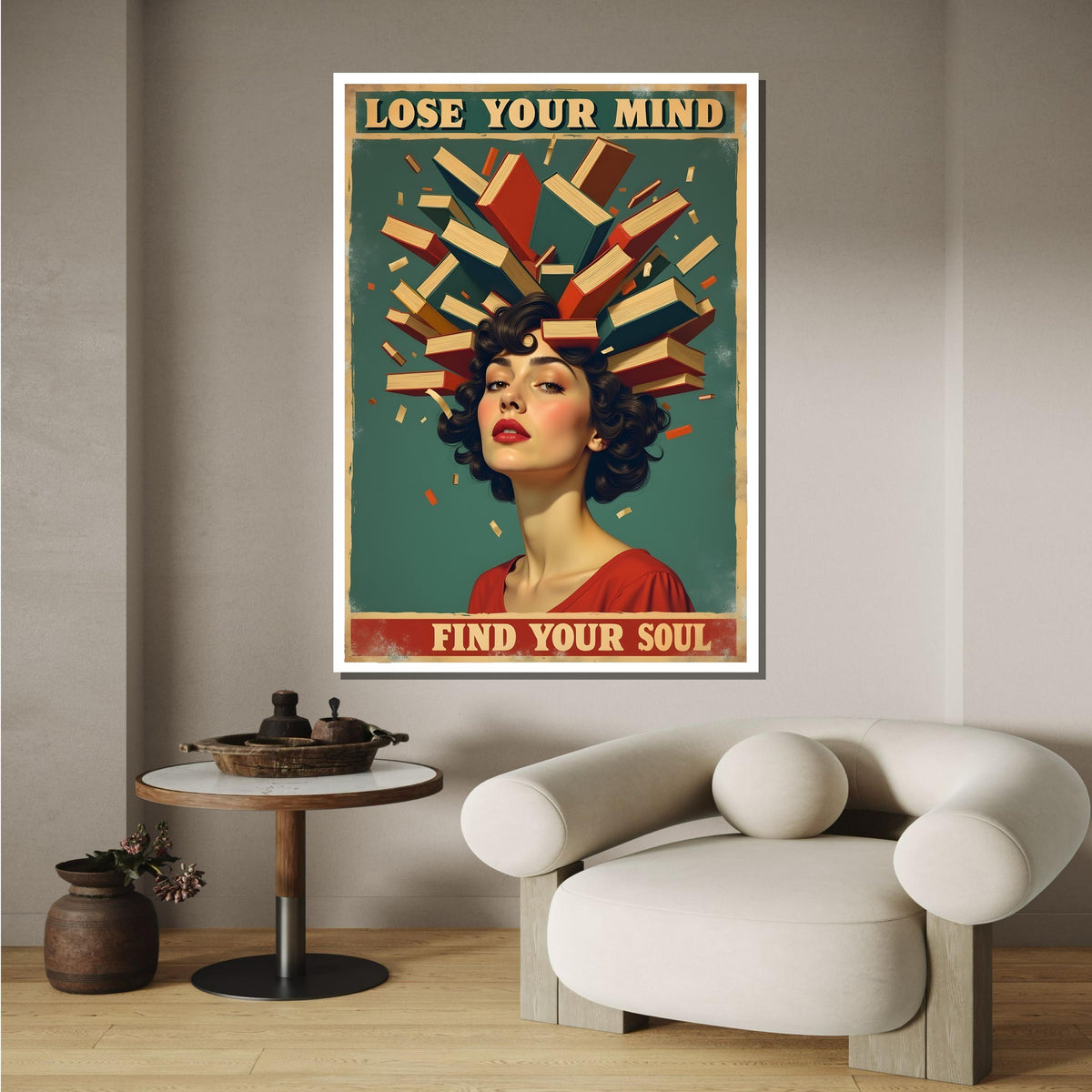 Lose Your Mind, Find Your Soul Poster, Vintage Book Lover Wall Art, Retro Literary Decor, Inspirational Reading Print,Framed Ready to Hang