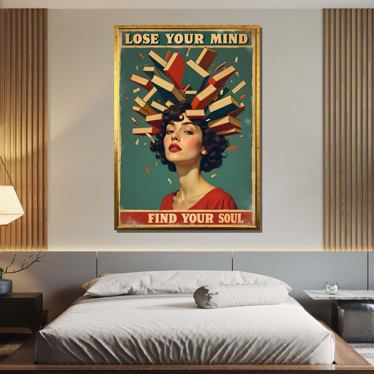 Lose Your Mind, Find Your Soul Poster, Vintage Book Lover Wall Art, Retro Literary Decor, Inspirational Reading Print,Framed Ready to Hang