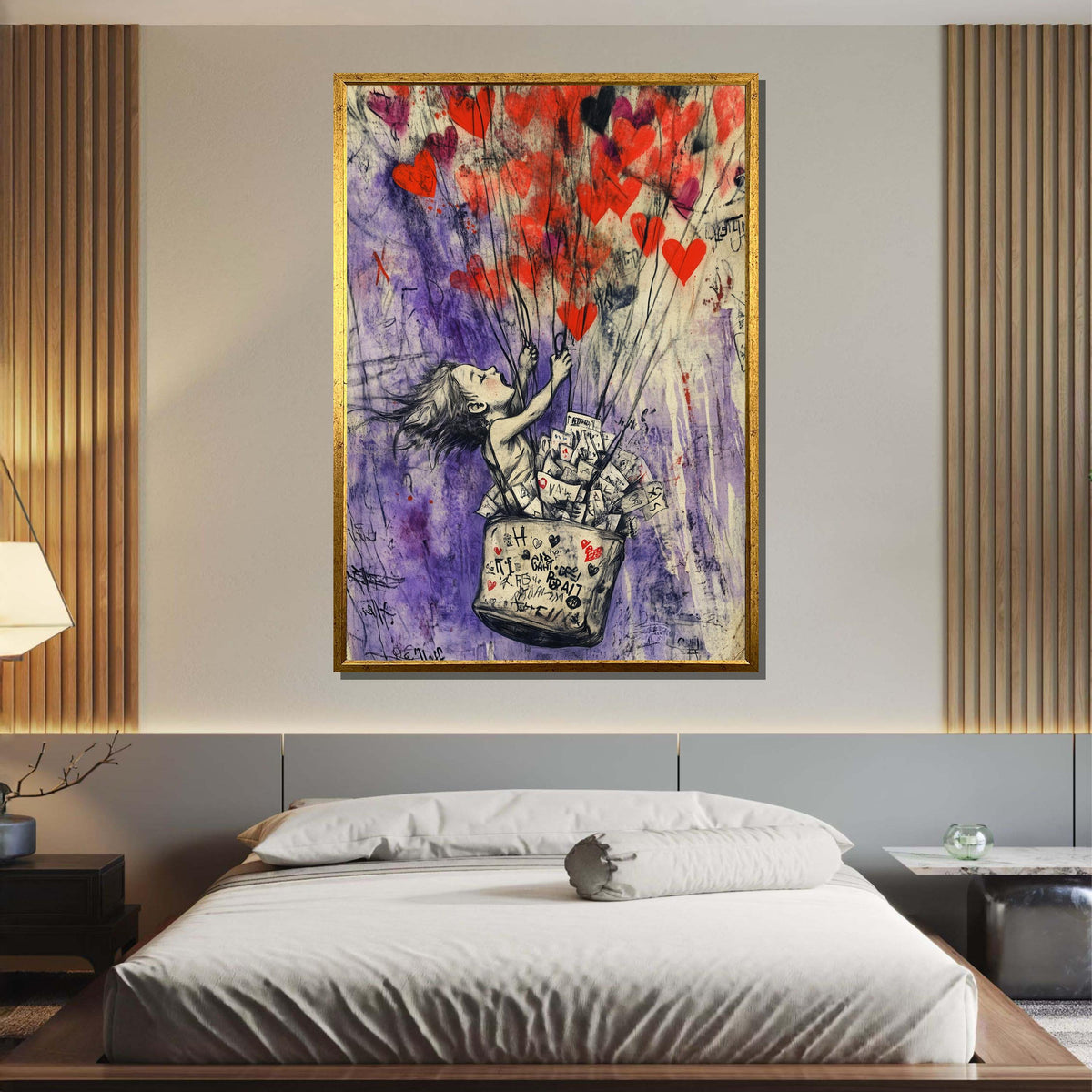 Heart Balloon Street Art, Whimsical Girl Graffiti, Urban Love Art Print, Red Heart Wall Decor,Heart Wall Art Ready to Hang Decor