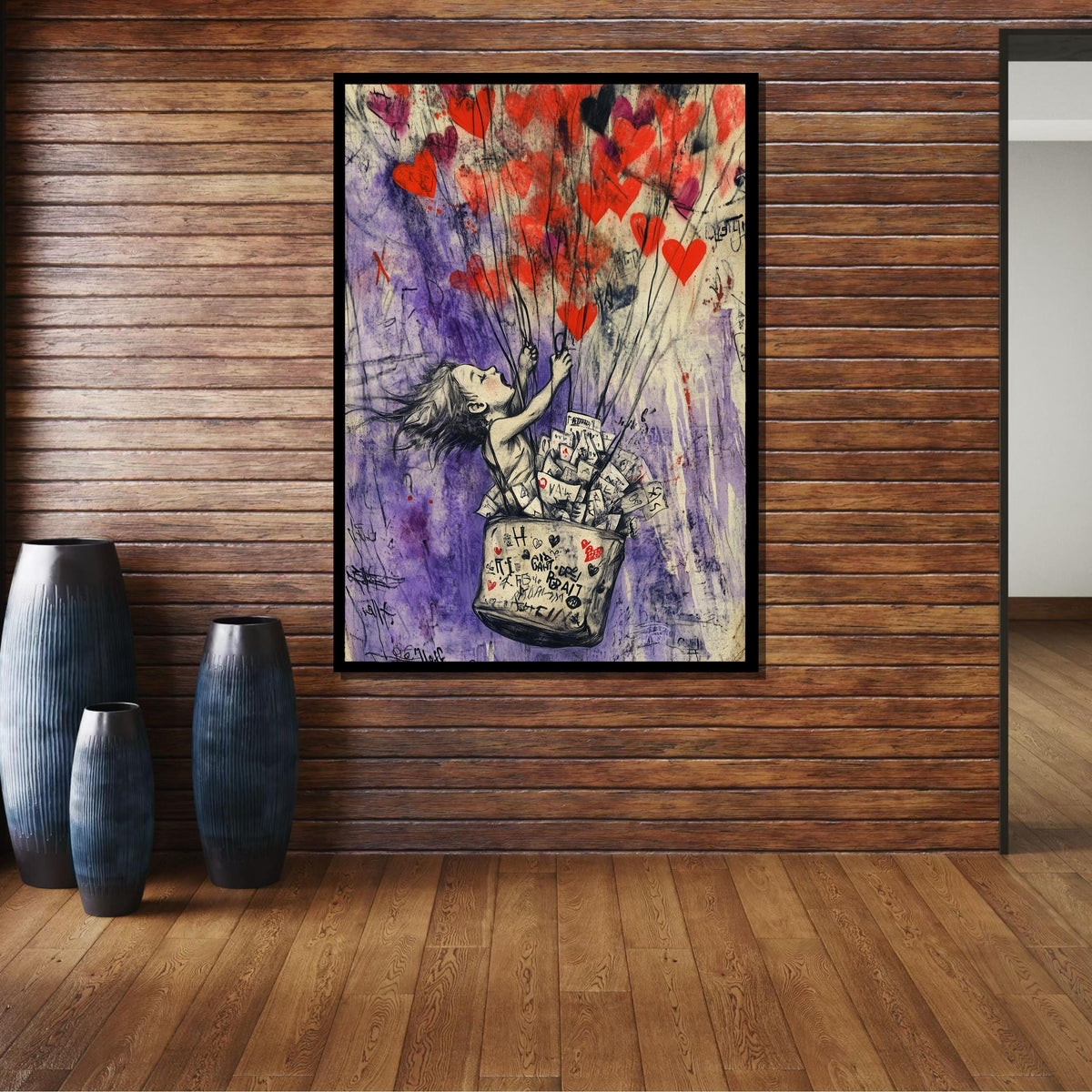 Heart Balloon Street Art, Whimsical Girl Graffiti, Urban Love Art Print, Red Heart Wall Decor,Heart Wall Art Ready to Hang Decor