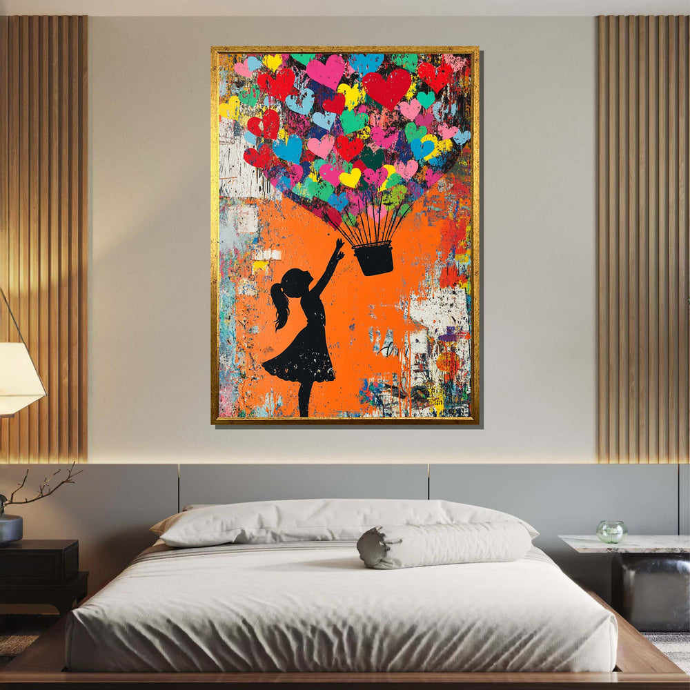 Colorful Heart Balloon Girl, Graffiti Love Art, Street Art Canvas, Vibrant Urban Wall Decor, Urban Modern Canvas, Romantic Art Gift