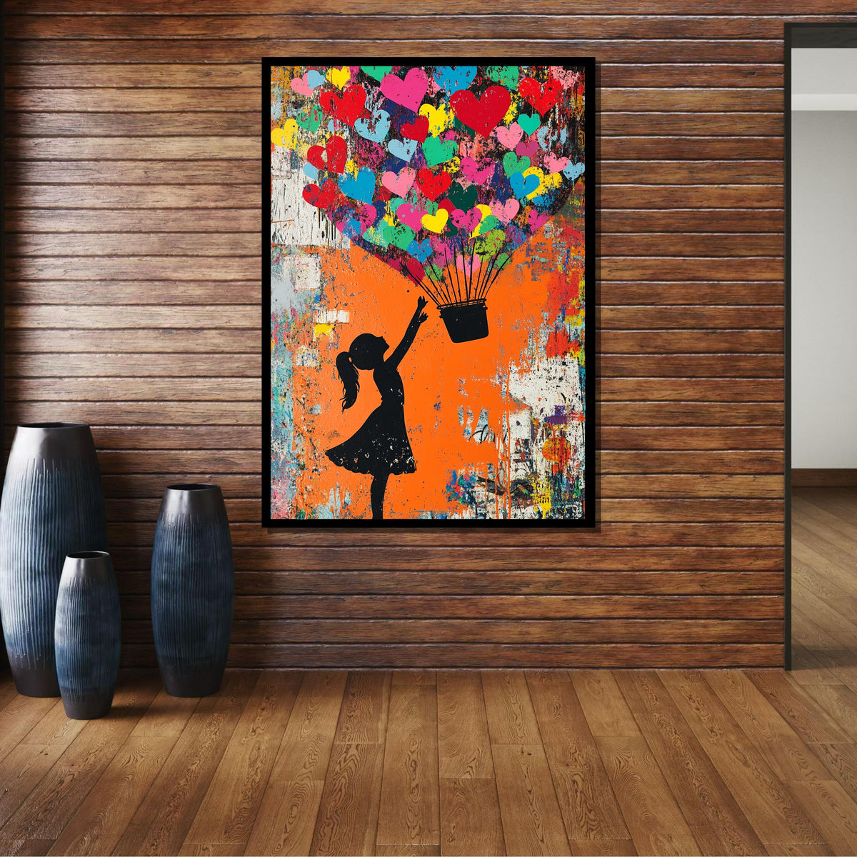 Colorful Heart Balloon Girl, Graffiti Love Art, Street Art Canvas, Vibrant Urban Wall Decor, Urban Modern Canvas, Romantic Art Gift
