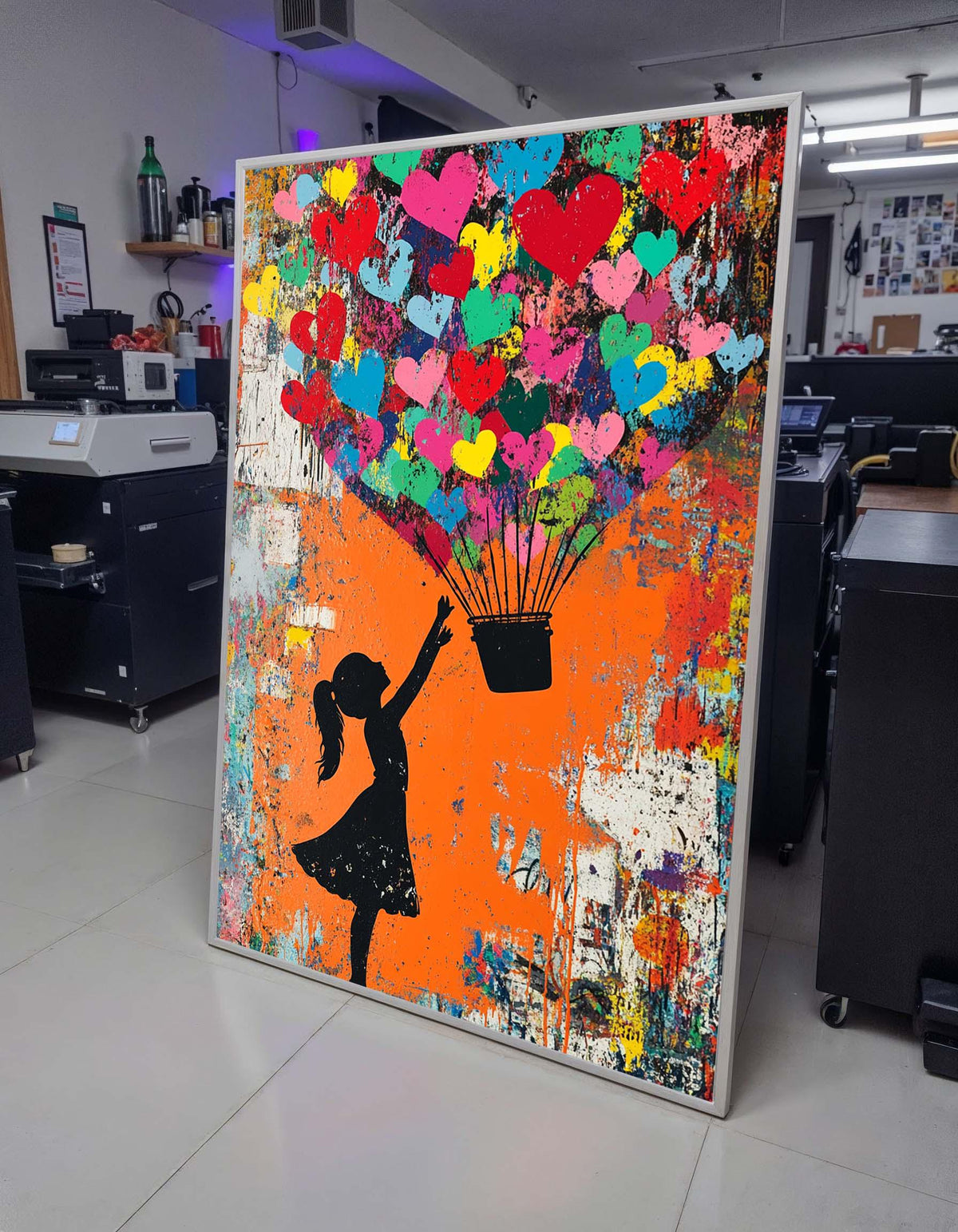 Colorful Heart Balloon Girl, Graffiti Love Art, Street Art Canvas, Vibrant Urban Wall Decor, Urban Modern Canvas, Romantic Art Gift