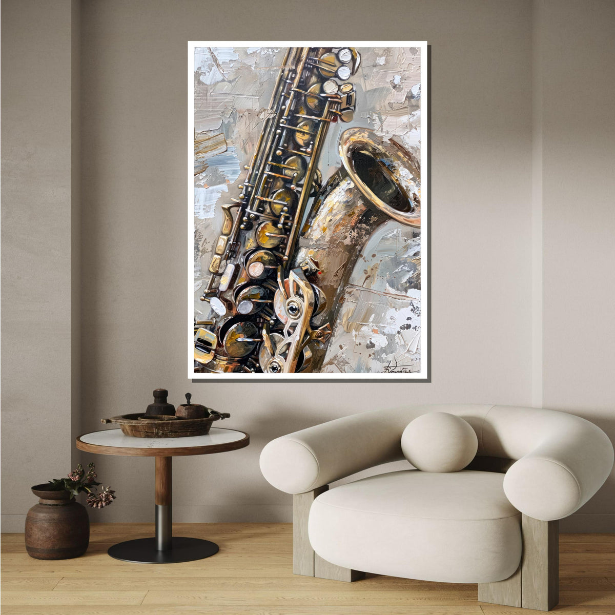 Saxophone Close-Up Painting - Realistic Music Instrument Wall Art, Jazz Lover Decor, Detailed Art for Musicians, Music Canvas Art