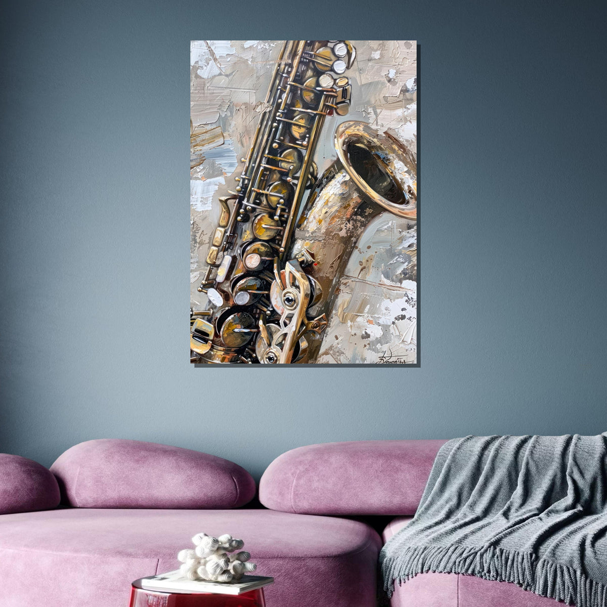 Saxophone Close-Up Painting - Realistic Music Instrument Wall Art, Jazz Lover Decor, Detailed Art for Musicians, Music Canvas Art