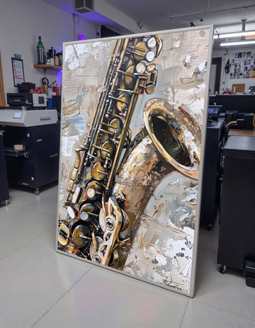 Saxophone Close-Up Painting - Realistic Music Instrument Wall Art, Jazz Lover Decor, Detailed Art for Musicians, Music Canvas Art