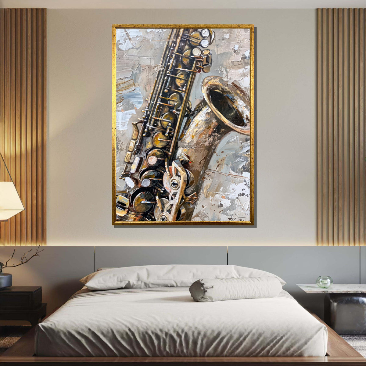 Saxophone Close-Up Painting - Realistic Music Instrument Wall Art, Jazz Lover Decor, Detailed Art for Musicians, Music Canvas Art