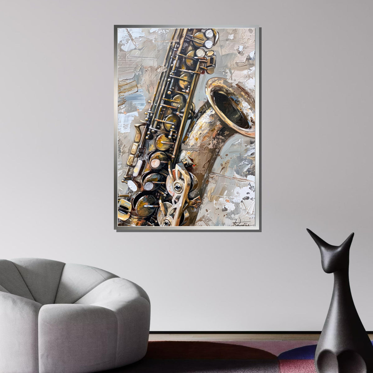 Saxophone Close-Up Painting - Realistic Music Instrument Wall Art, Jazz Lover Decor, Detailed Art for Musicians, Music Canvas Art