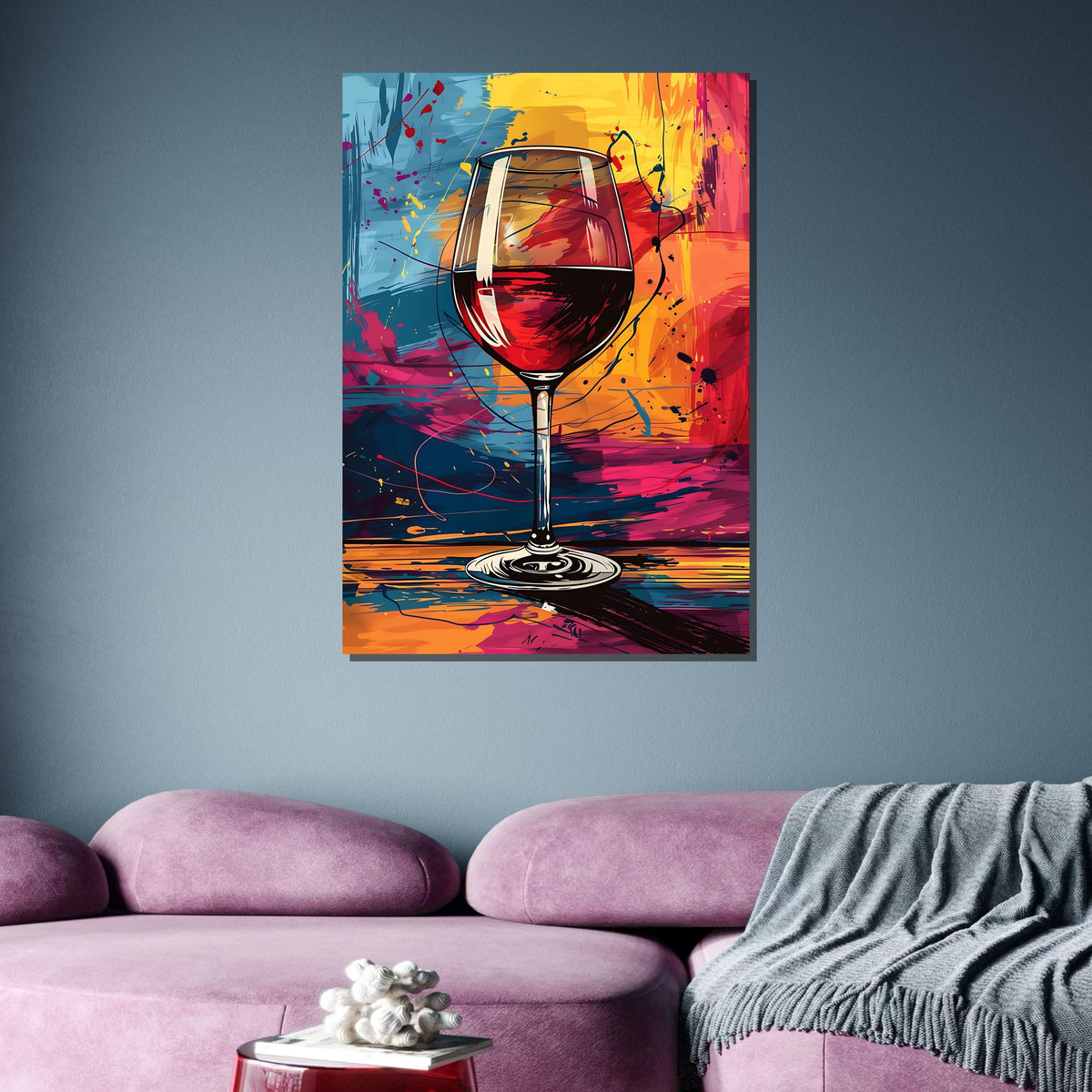 Colorful Wine Glass Abstract Art - Vibrant Modern Wine Print, Bold Dining Room or Bar Wall Decor, Perfect Gift for Wine Lovers,Ready to Hang