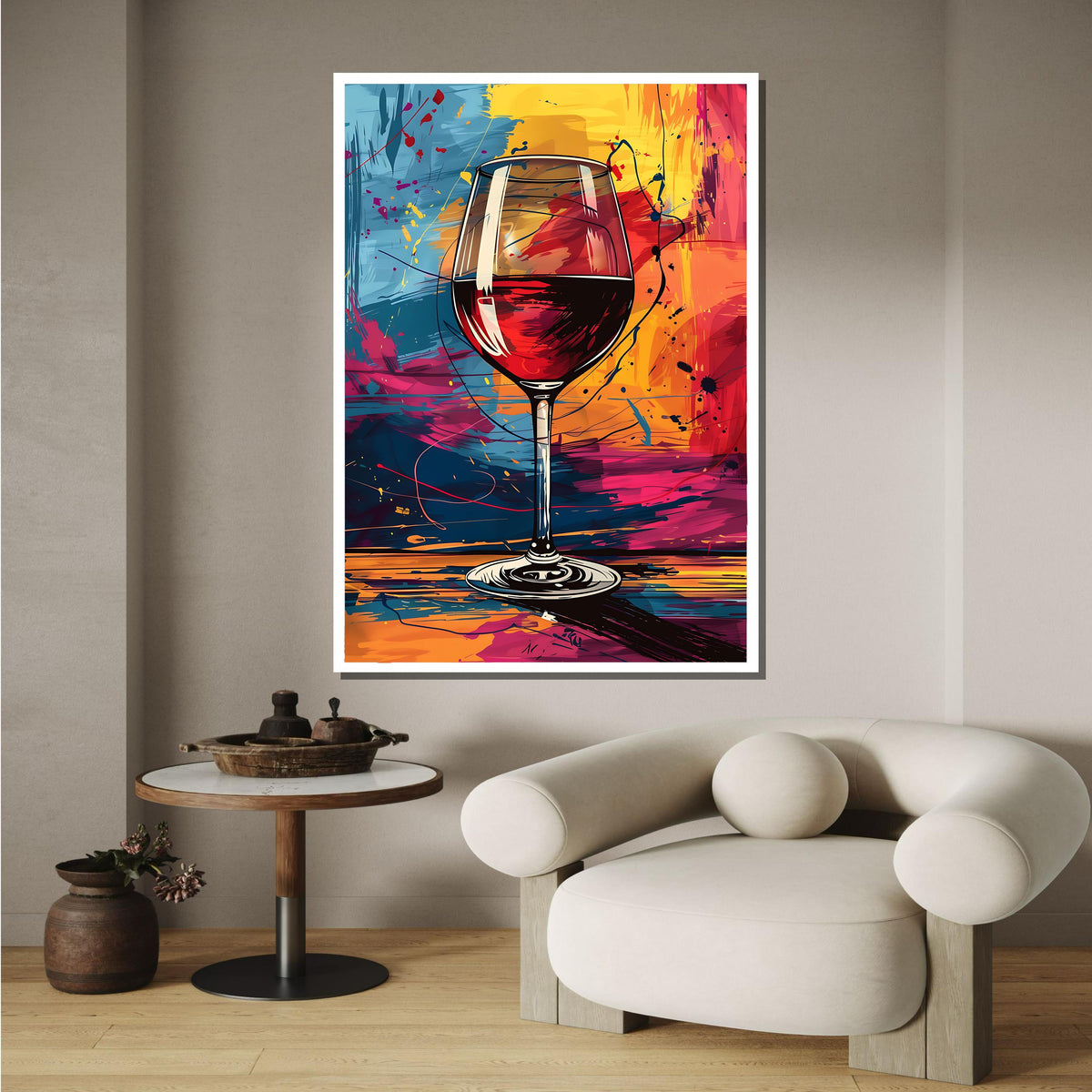 Colorful Wine Glass Abstract Art - Vibrant Modern Wine Print, Bold Dining Room or Bar Wall Decor, Perfect Gift for Wine Lovers,Ready to Hang