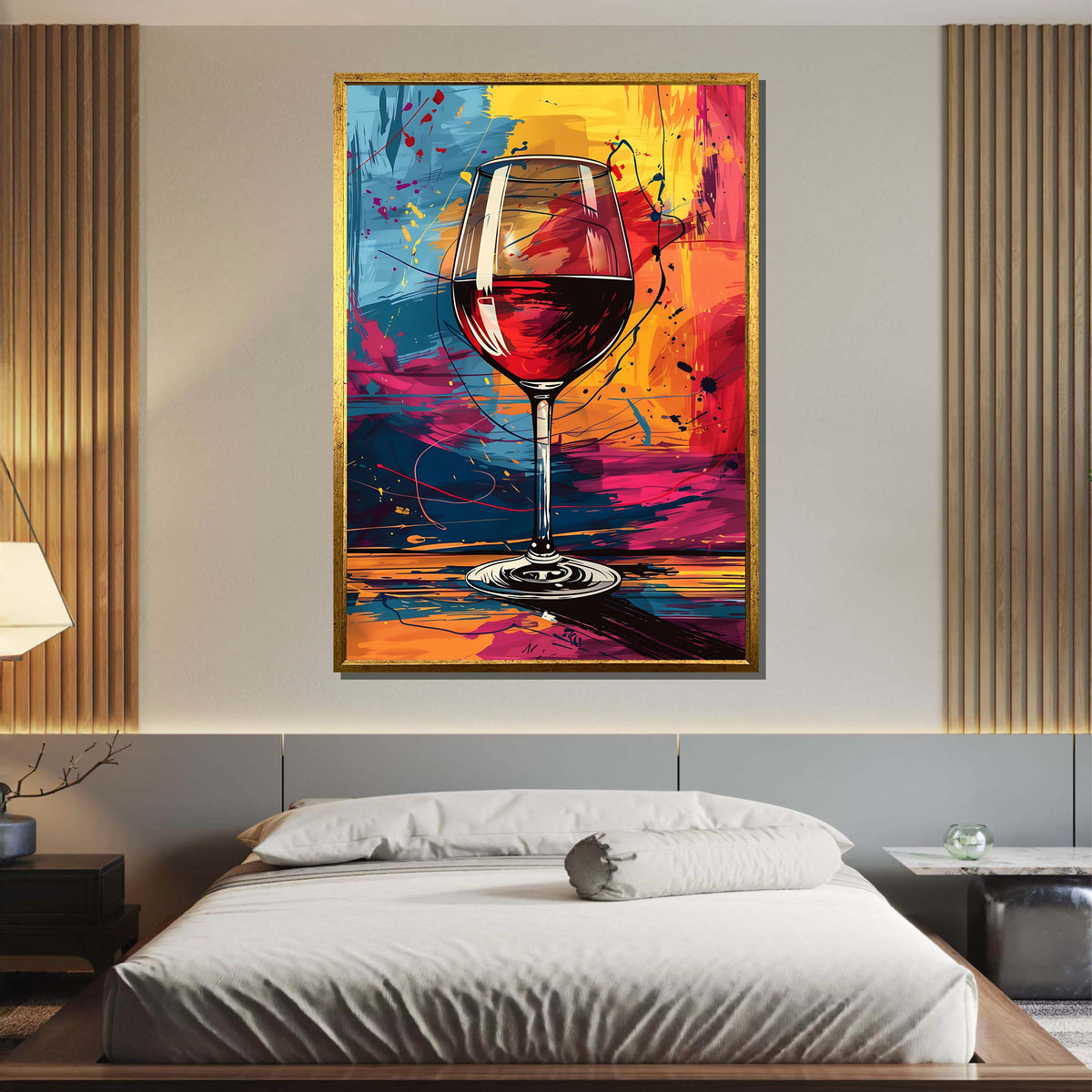 Colorful Wine Glass Abstract Art - Vibrant Modern Wine Print, Bold Dining Room or Bar Wall Decor, Perfect Gift for Wine Lovers,Ready to Hang
