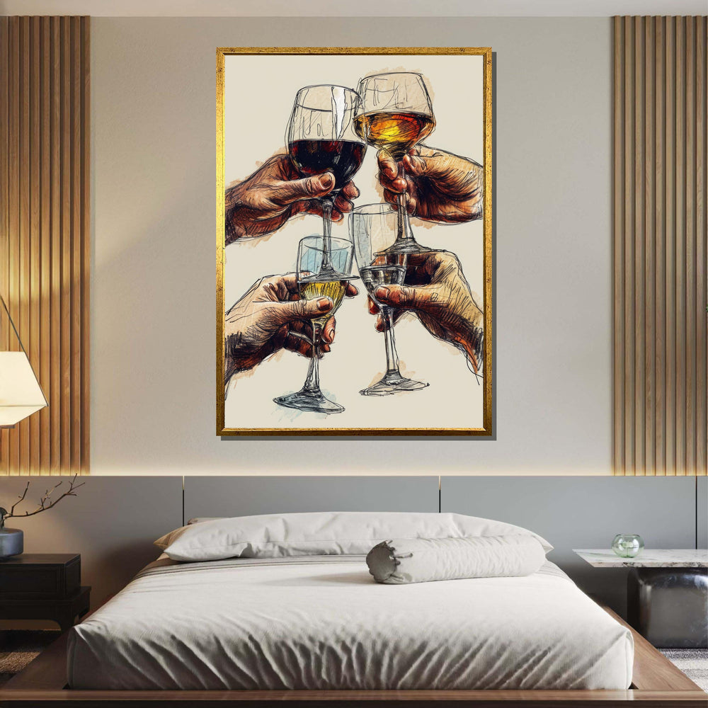 Wine Glasses Art Print -Sketch Style Celebration Decor,Dining Room or Bar Wall Art,Bar Wall Decor,Perfect Gift for Wine Lovers,Ready to Hang