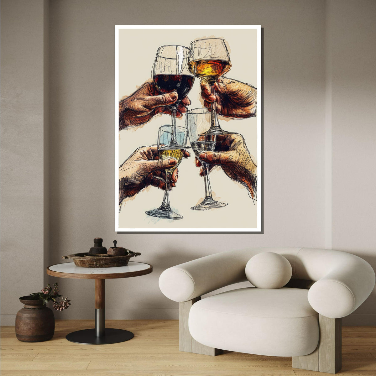 Wine Glasses Art Print -Sketch Style Celebration Decor,Dining Room or Bar Wall Art,Bar Wall Decor,Perfect Gift for Wine Lovers,Ready to Hang