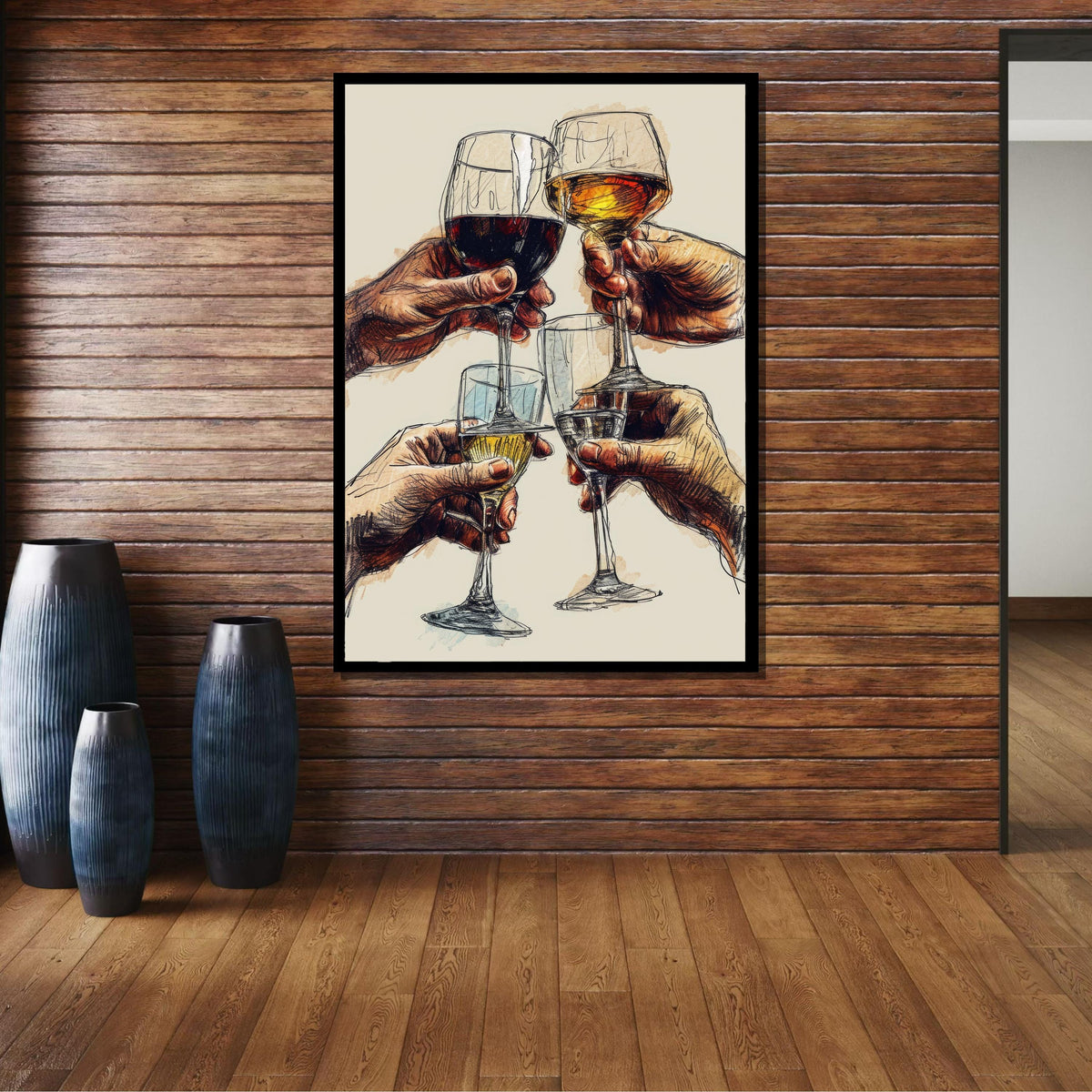 Wine Glasses Art Print -Sketch Style Celebration Decor,Dining Room or Bar Wall Art,Bar Wall Decor,Perfect Gift for Wine Lovers,Ready to Hang