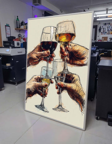Wine Glasses Art Print -Sketch Style Celebration Decor,Dining Room or Bar Wall Art,Bar Wall Decor,Perfect Gift for Wine Lovers,Ready to Hang