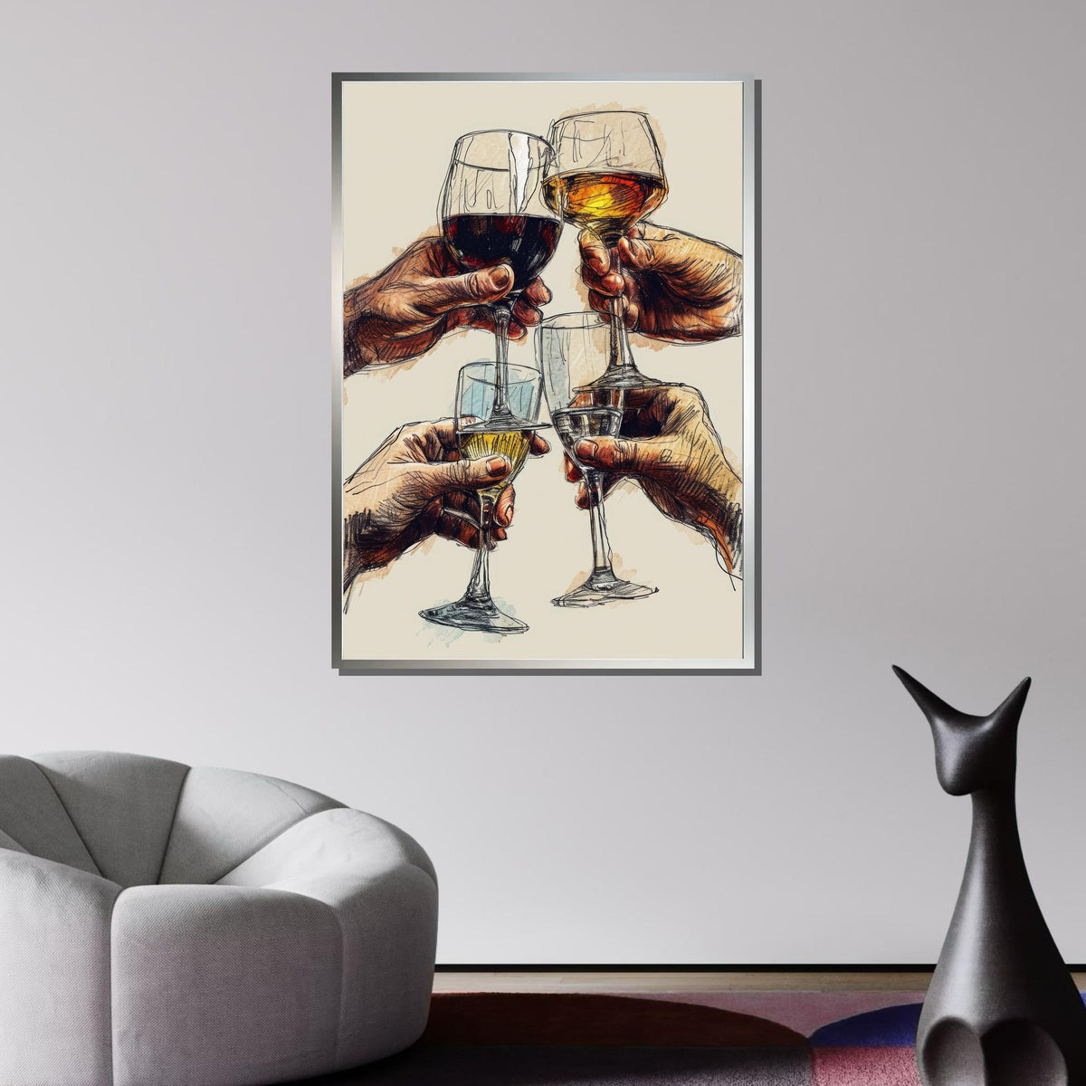 Wine Glasses Art Print -Sketch Style Celebration Decor,Dining Room or Bar Wall Art,Bar Wall Decor,Perfect Gift for Wine Lovers,Ready to Hang