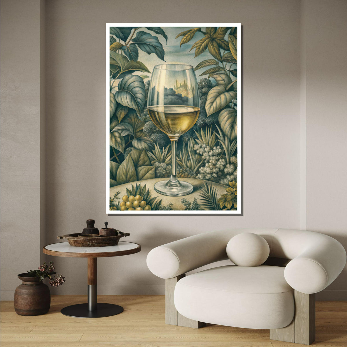 Wine Glass in Nature Art - Reflective and Botanical Wine Decor, Perfect for Nature and Wine Lovers' Wall Art, Perfect Gift for Wine Lovers